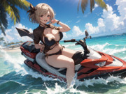 リゾートビーチで水上バイクを堪能するジータちゃん