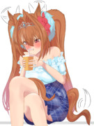 おでかけ先でたまたま会ったトレーナーにジュースを奢ってもらったダスカ