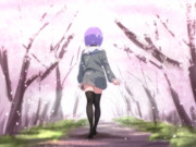 桜の中を突き進む雫ちゃん