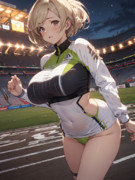 夜の競技場で準備をするジータちゃん