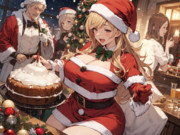 クリスマスパーティーで料理を振る舞うサンタクロースのジータちゃん