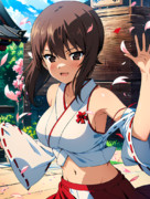 肩、へそ出し巫女服を着用するまぽりん