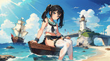 白い灯台と砂浜