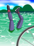 フレン自転車に乗って湖に突っ込む