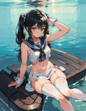 水面と水中とセーラー服