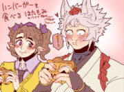 ハンバーガーを食べるはたもみ