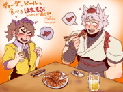 餃子を食べるはたもみ