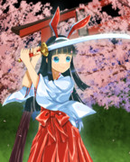 【オリジナル絵】夜桜のうさみみ巫女さん♪
