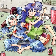 ゲームをする饕餮尤魔さんと天火人ちやりさん