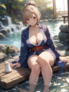 足湯でリラックスするジータちゃん