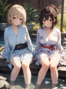 友達と一緒に足湯を楽しむ岩崎瑞希先輩