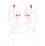 【フリー素材、線画】ツインテール娘