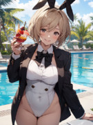 プールサイドで給仕する燕尾服バニーガールのジータちゃん