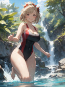 滝壺で水遊びするジータちゃん