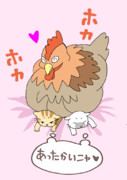 ニワトリと子猫