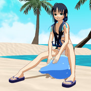 南の島で、涼風さんと風船。