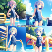 【AIイラスト】PixAIで投稿ハネられたスク水ロリ