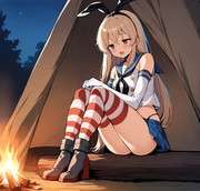 一人でキャンプする島風