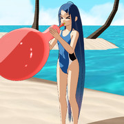 風船を膨らませる五月雨さん