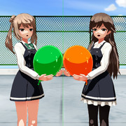 満潮さんと荒潮さんと風船、屋上にて