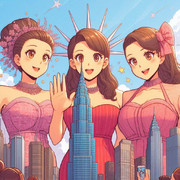 AI生成　セレブリティな巨大女性と高層ビルのイラスト