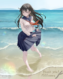 波打ち際の女子高生