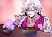 ラーメンを食べる香月紫苑くん