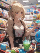 おもちゃ屋でスライムのおもちゃを手にとって確かめるジータちゃん