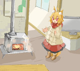 薪ストーブとリランちゃん