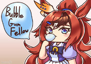 風船ガムを噛むウマ娘