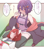 きりたんを膝枕して休ませるゆかりさん