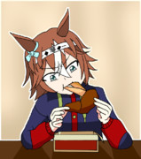 フライドチキン食べるバンブー