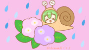 雨とアジサイとかたつむりになったずんだもん。