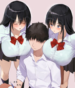 巨乳双子に好かれたせいで休み時間中もおっぱいに挟まれる男子