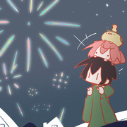 打ち上げ花火とテトさん