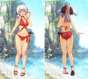 白居まる　赤色水着
