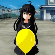 三日月さんと風船。屋上にて。