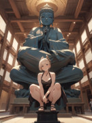 大仏の前でウンコ座りするジータちゃん