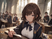 ホグワーツで組分け帽子の診断を受けようとしている岩崎瑞希先輩