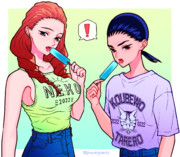 食べ歩きする五飛＆サリィさん