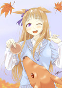 紅葉と鹿と