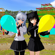 ケモ耳の響さんと三日月さん。公園にて風船遊び。