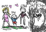 ホラー映画の子供の絵に描かれたシロちゃん
