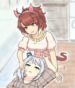 ミラ子のほっぺをつつくダンツ
