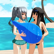 霞さんと初霜さん、南の島で風船遊び。