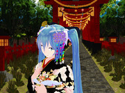 鳥居と提灯ステージと着物ミク