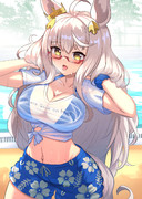 (Skeb)プールではしゃいだ後のビワハヤヒデ