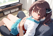 きりたんとテレビを見る