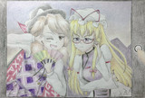 紫と菫子が自撮りしてるみたいなイラスト