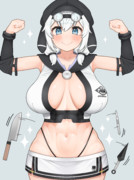 腹筋でガードするもち子さん